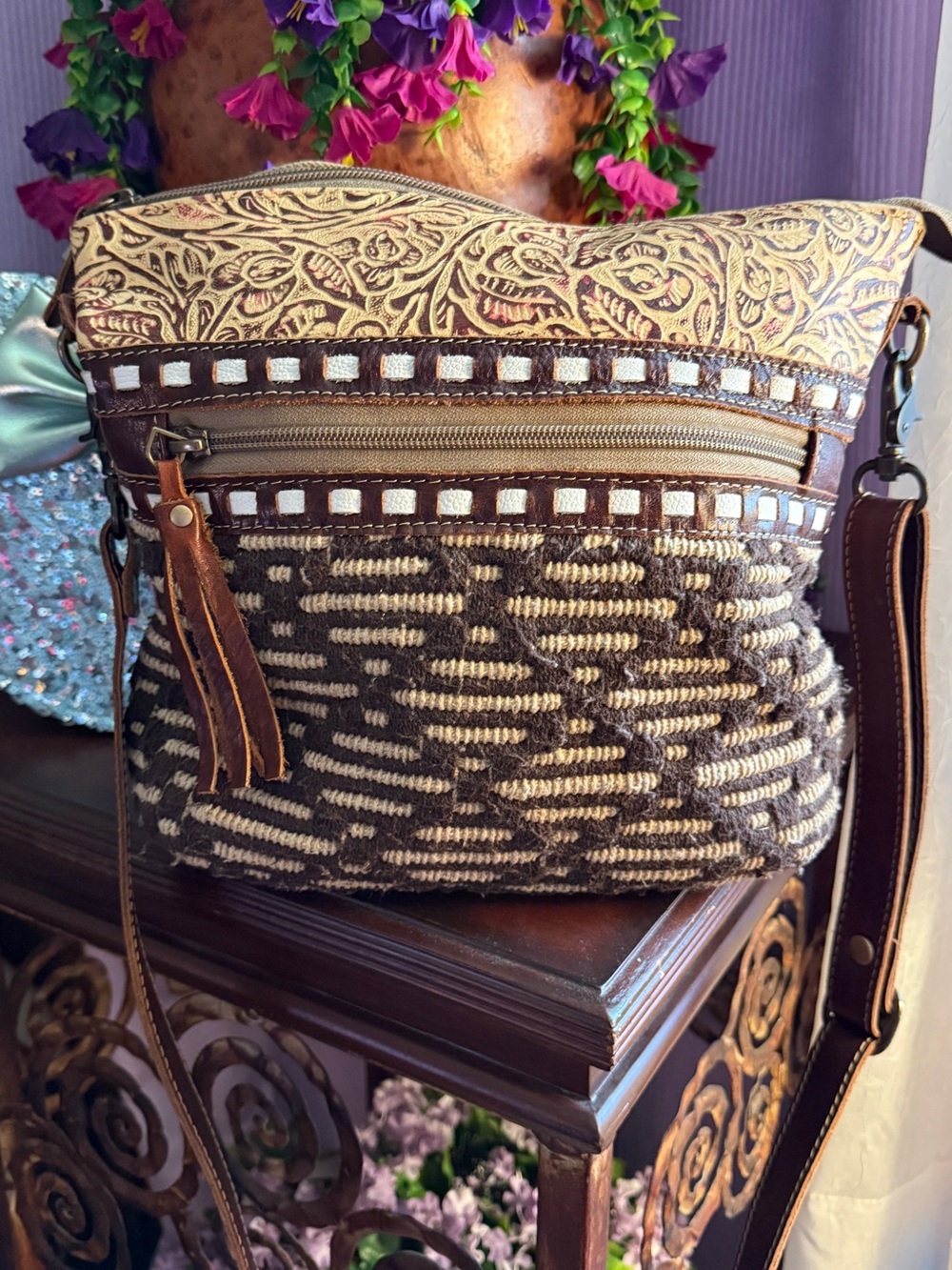 Myra Bag Brown & Cream Woven Crossbody